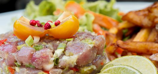 delicious tuna tartar with salad background picture id1184176045